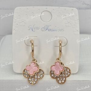 Pink and Gold Clover Hoop Earrings ER127